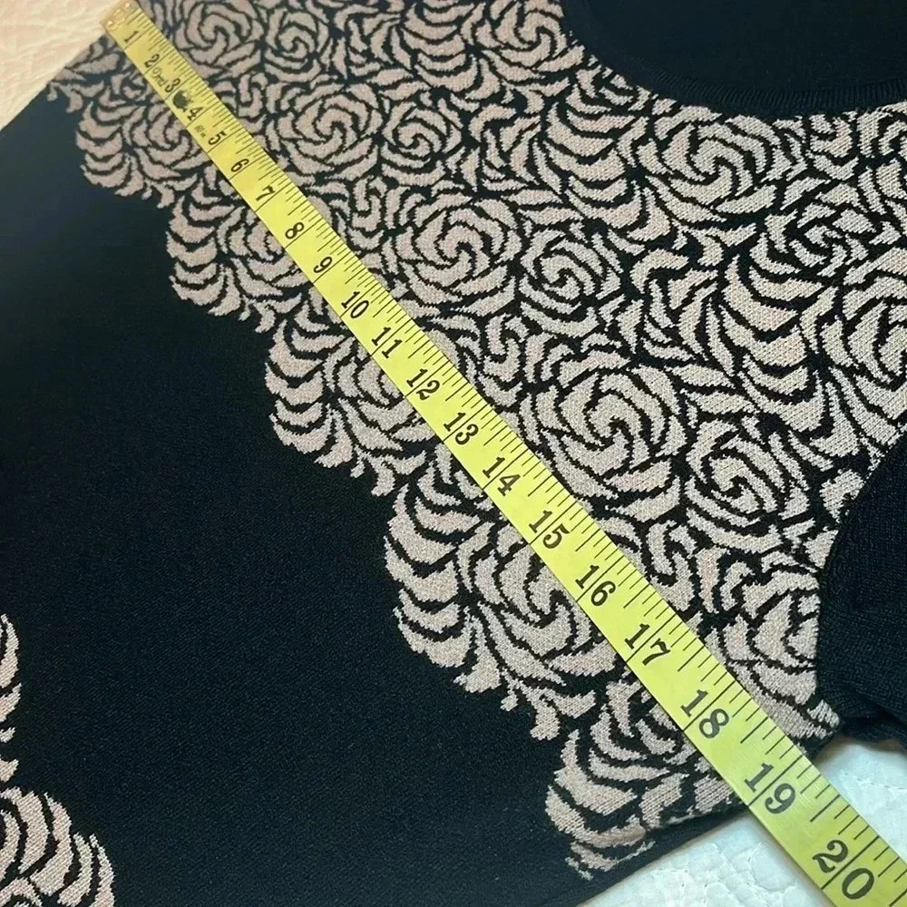 Sweater Dress Midi Women’s Large  Stretchy Knit Floral Print Black‎ Tan
